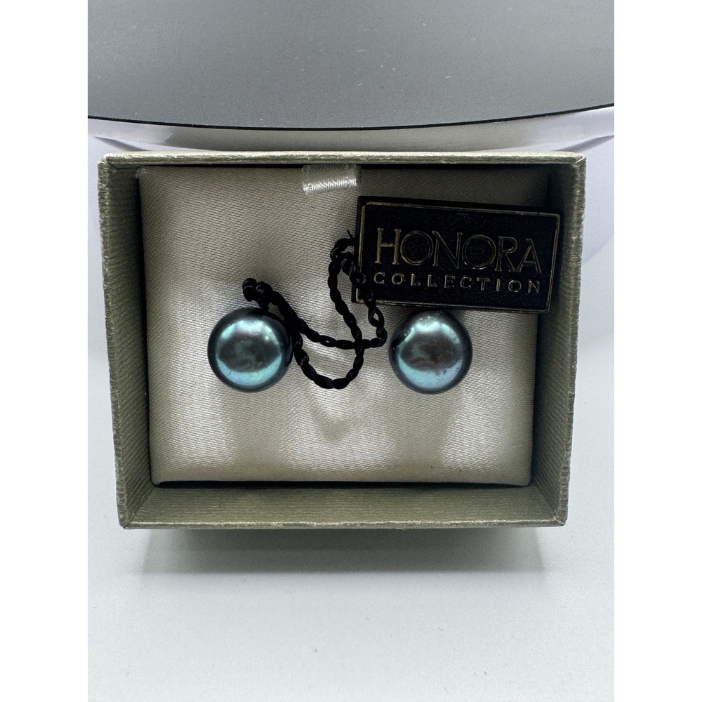 Honora Collection Pearl Stud Earrings Peacock Color Boxed